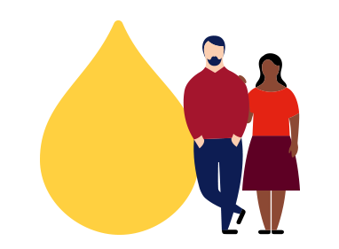 Illustration of a man and woman standing next to a yellow plasma drop