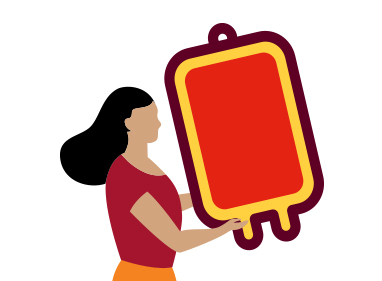 illustration of a woman holding a red blood pack